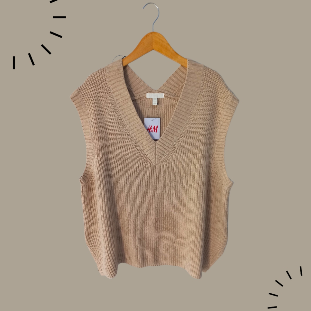 H&M Vest Rajut V-Neck Oversize Mocca Premium