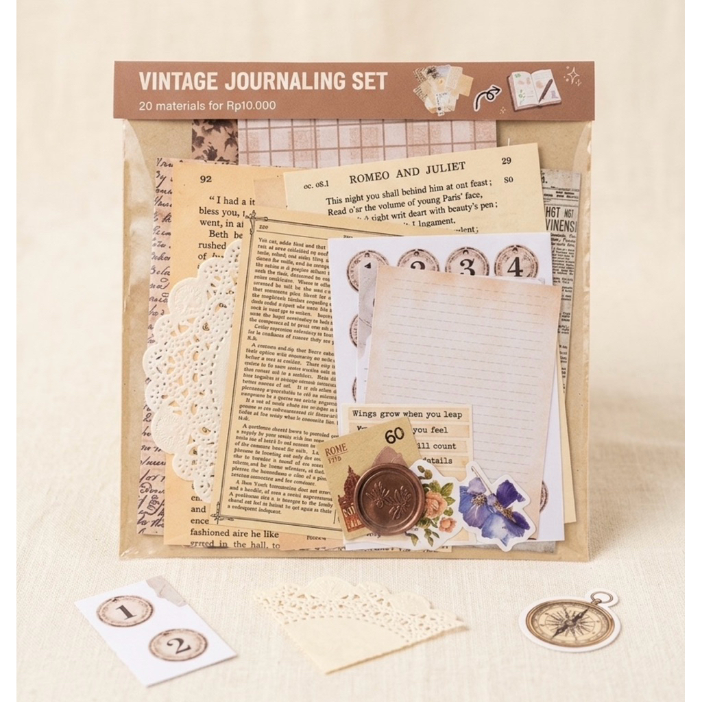 Vintage Journaling Kit Paper  & Sticker Set Aesthetic