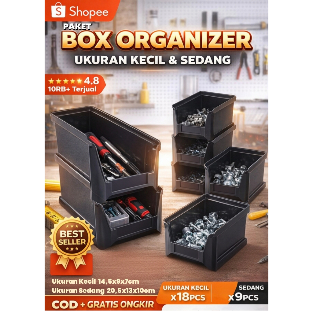 Rak Susun mono rako Sedang 9pcs + Rak Susun mono rako Kecil 18pcs Warna Hitam