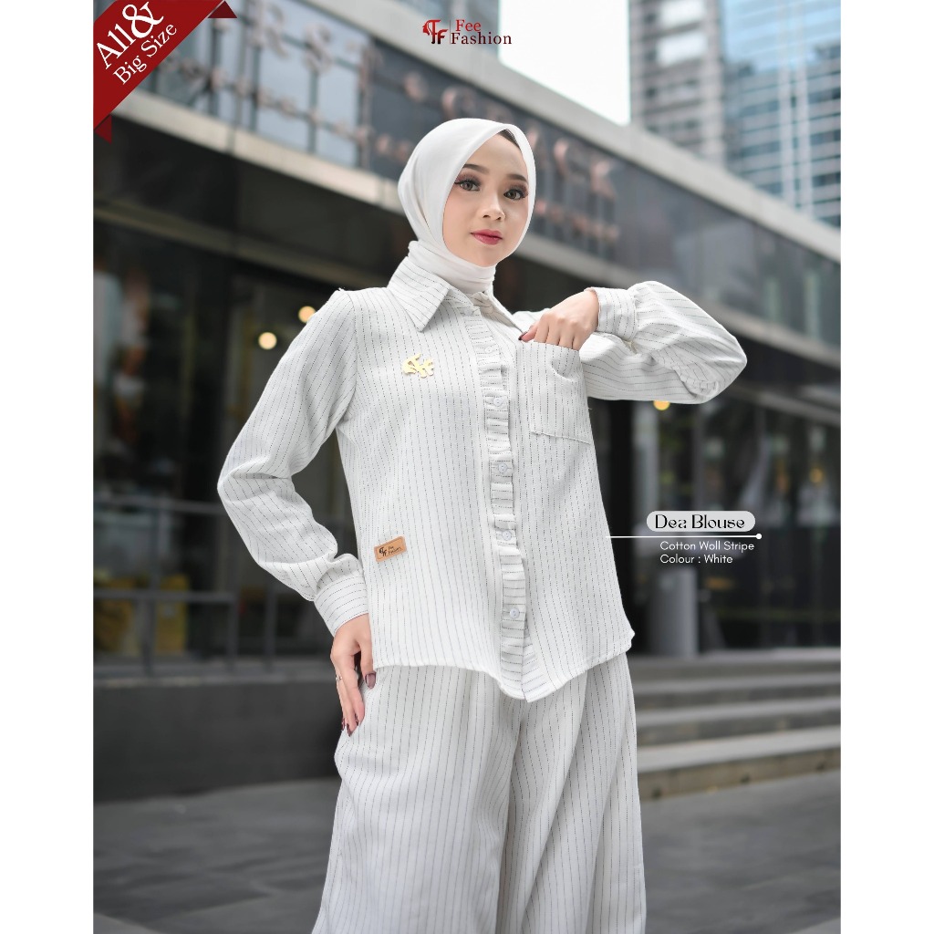 Dea Blouse Kemeja Wanita Stripe Bahan Cotton Woll By Fee Fashion