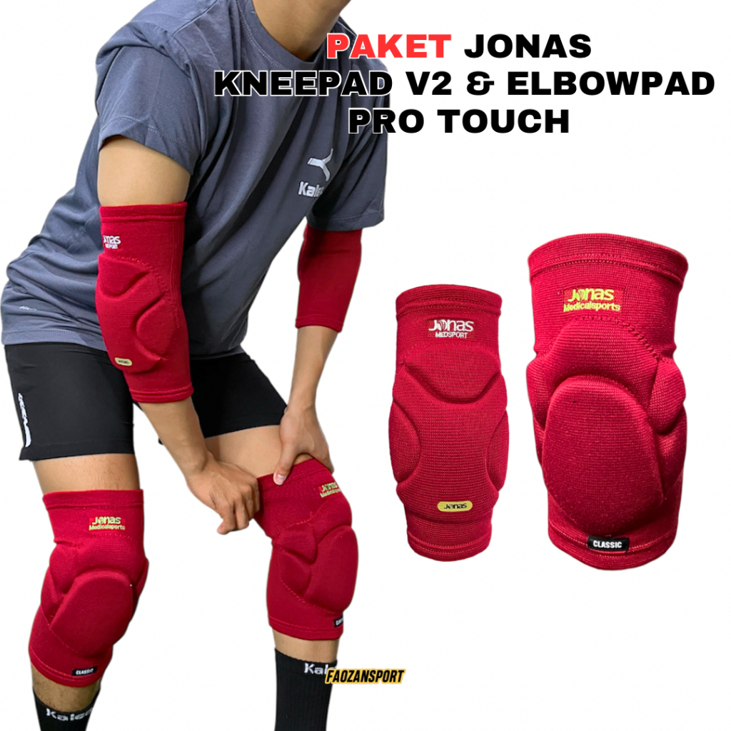 Pelindung Benturan Lutut dan Siku Kneepad Futsal Jonas Classic V2 Elbowpad Jonas Pro Touch Merah Bir
