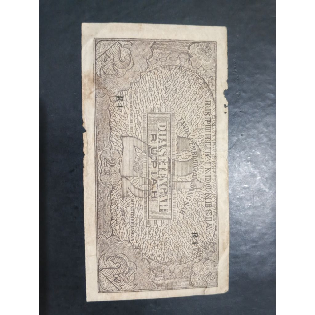UANG KUNO 2 SETENGAH RUPIAH SERI ORI TAHUN 1947 LANGKA