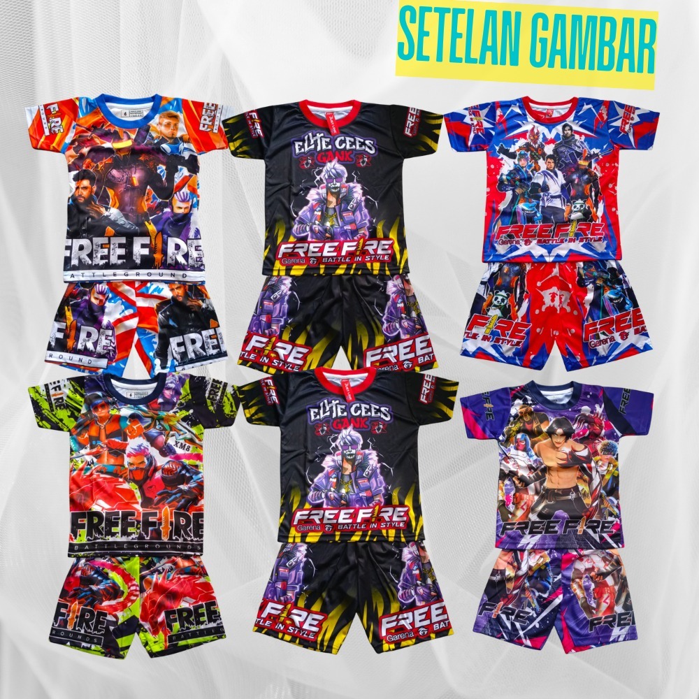 Setelan baju gaming free fire/ baju setelan printing gambar hero free fire anak laki laki