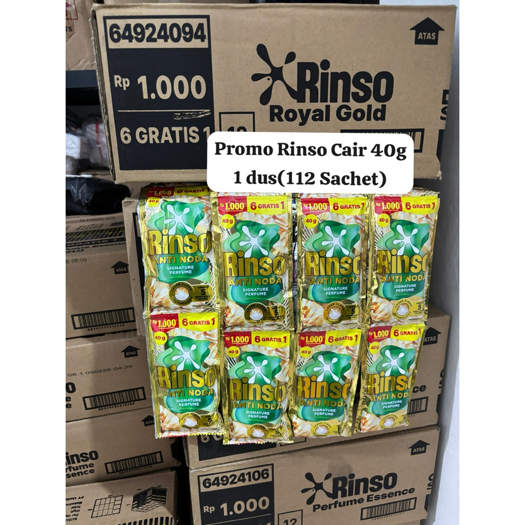 Promo Rinso Detergen Cair 1 Dus(112sachet) 40g/ Rinso Liquid Detergent 1000an