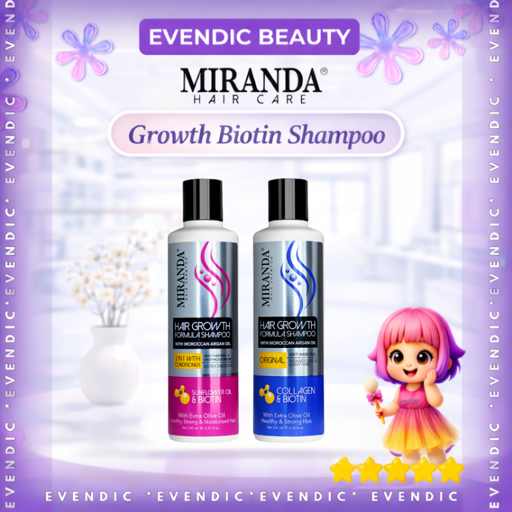 Miranda Hair Growth Biotin Shampoo 200 Ml | Collagen & Biotin | SUNFLOWER OIL & BIOTIN | Evendic Bea