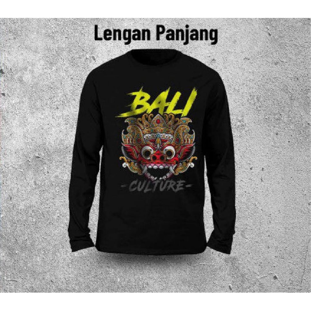 KAOS LENGAN PANJANG BARONG BALI CULTURE MOTIF KUNING ABU
