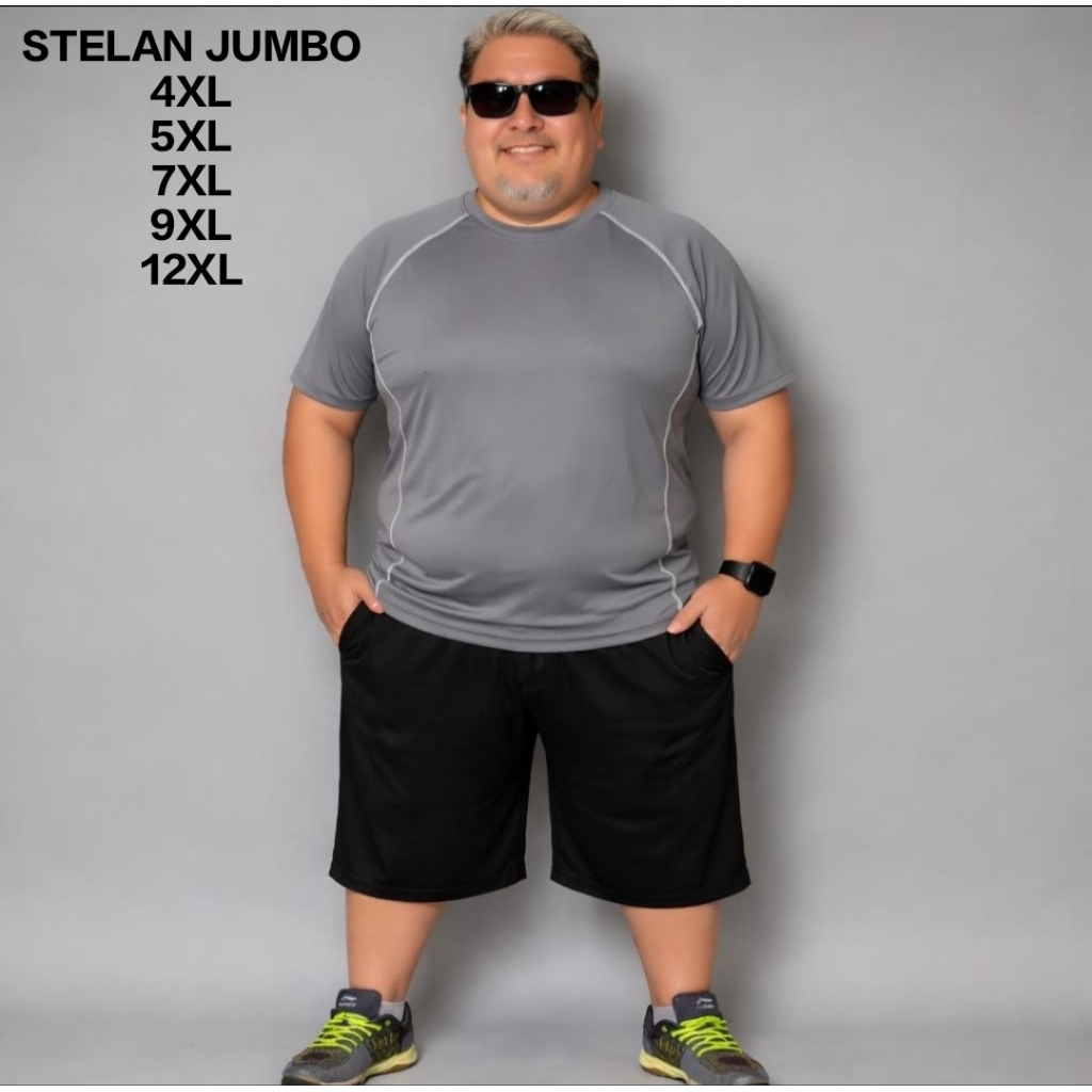 Stelan Olahraga Pria Jumbo 5XL-7XL-9XL (Dapat Baju + Celana Pendek)