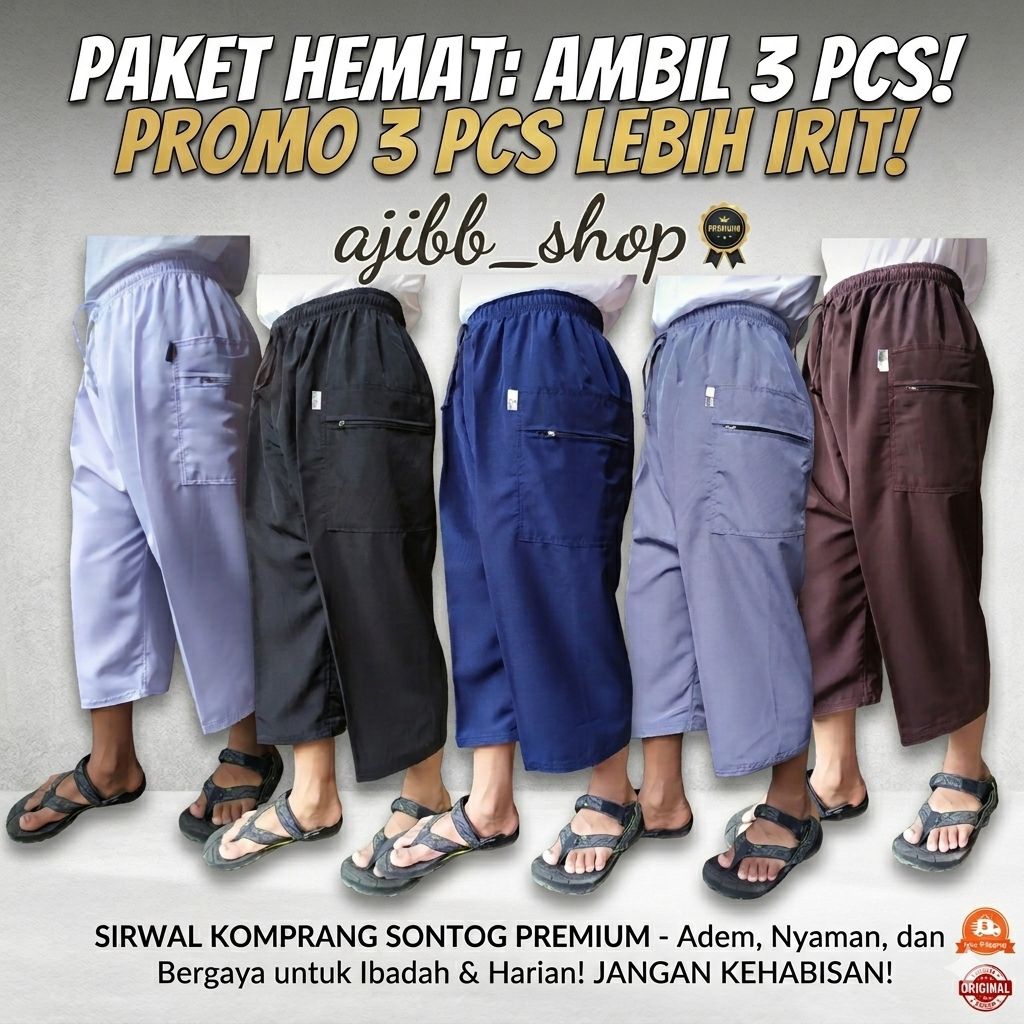 AJIBB - Celana Sirwal Pria Premium 3/4 SONTOG Laa Isball | Celana Komprang Pria Premium 3/4 SONTOG L