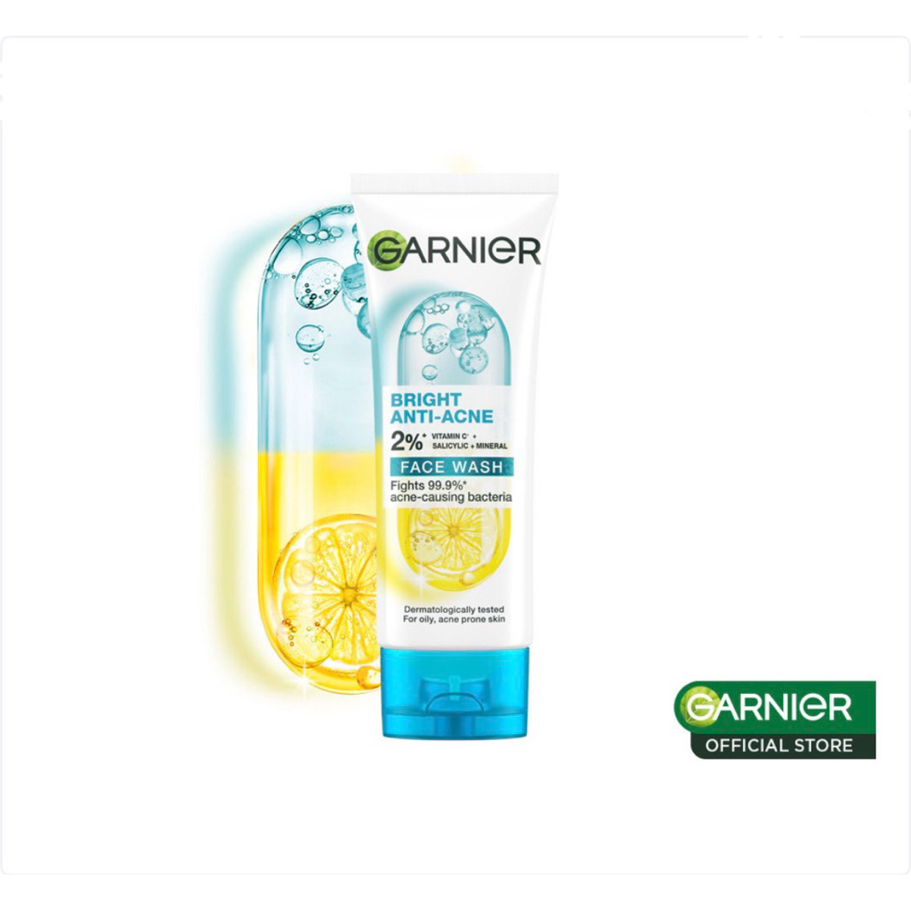 Garnier Bright Complete Anti Acne Facial Wash 100ml - Sabun Cuci Muka Vitamin C Salicylic Acid