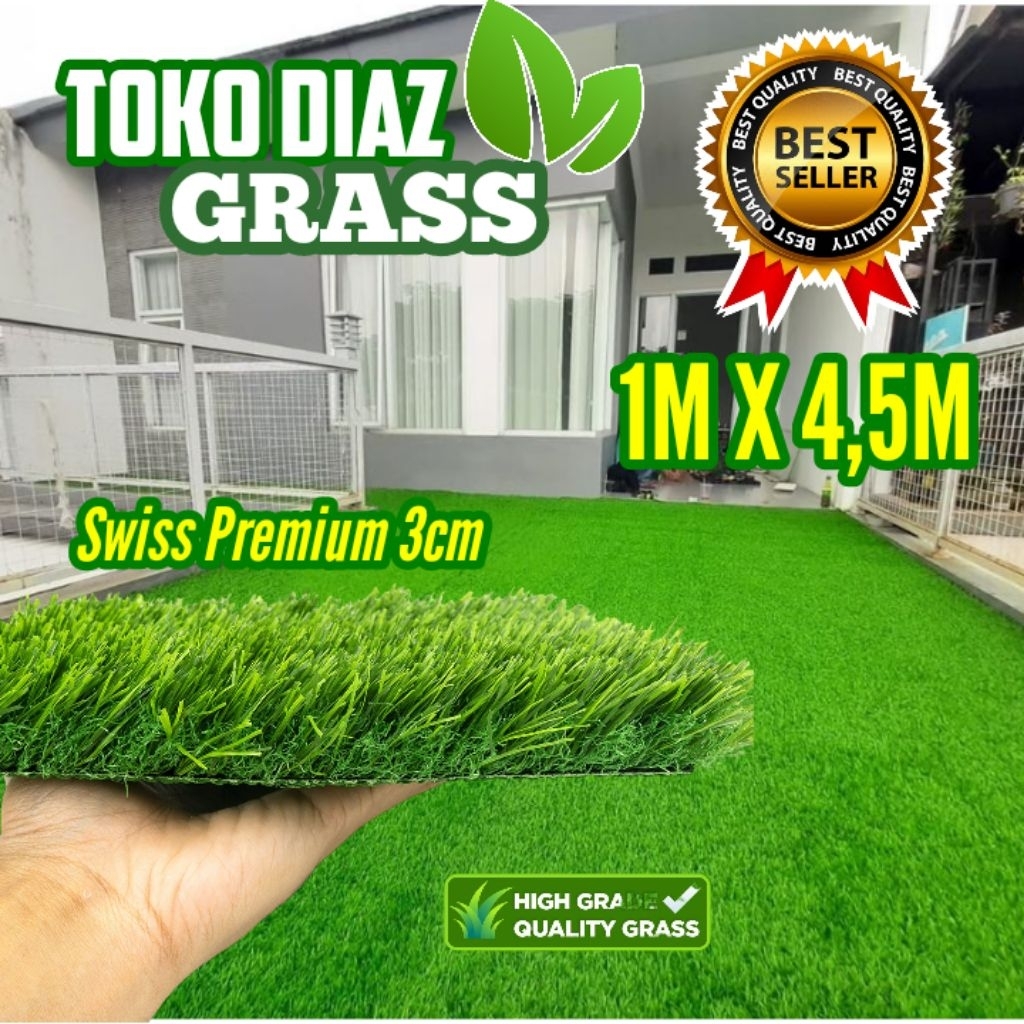 RUMPUT SINTETIS METERAN 100x450cm TIPE SWISS PREMIUM TEBAL 3CM KARPET RUMPUT LANTAI