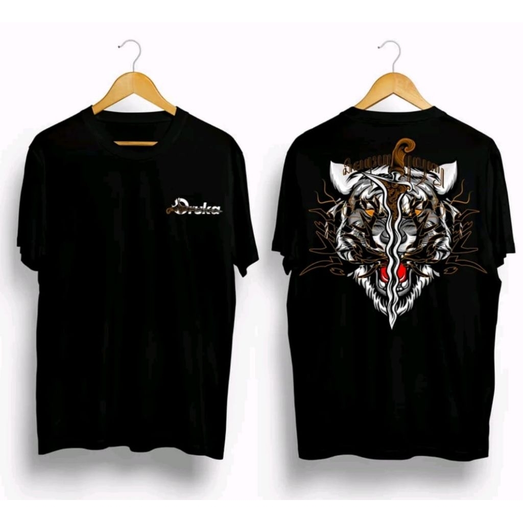 Kaos T-Shirt Basic Hitam KERIS HARIMAU PUTIH Baju Distro Ukuran S M L XL