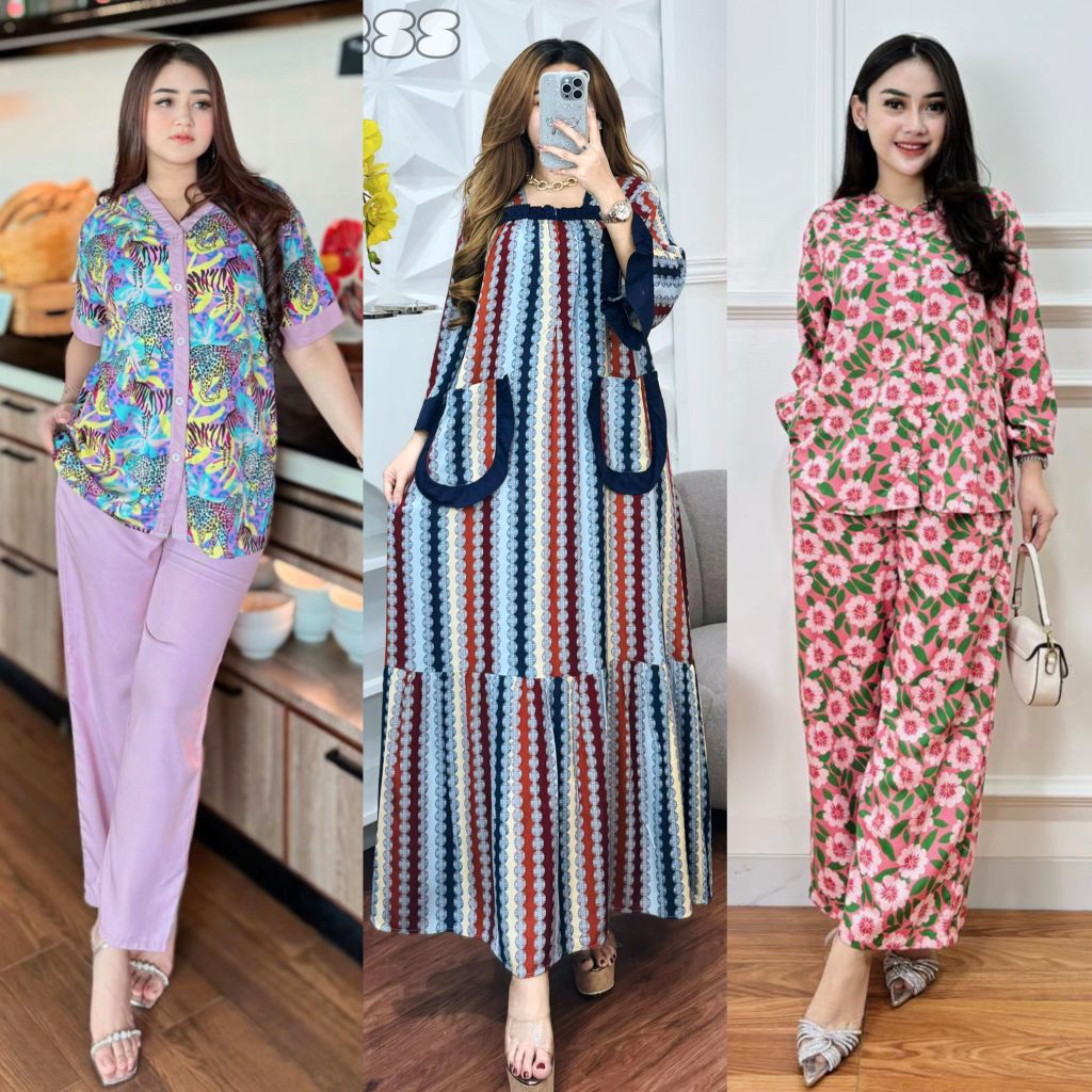 DASTER GAMIS ONE SET SETELAN PIYAMA PREMIUM MURAH - Sale Diskon Rayon Premium Rayon Twill Premium Cr