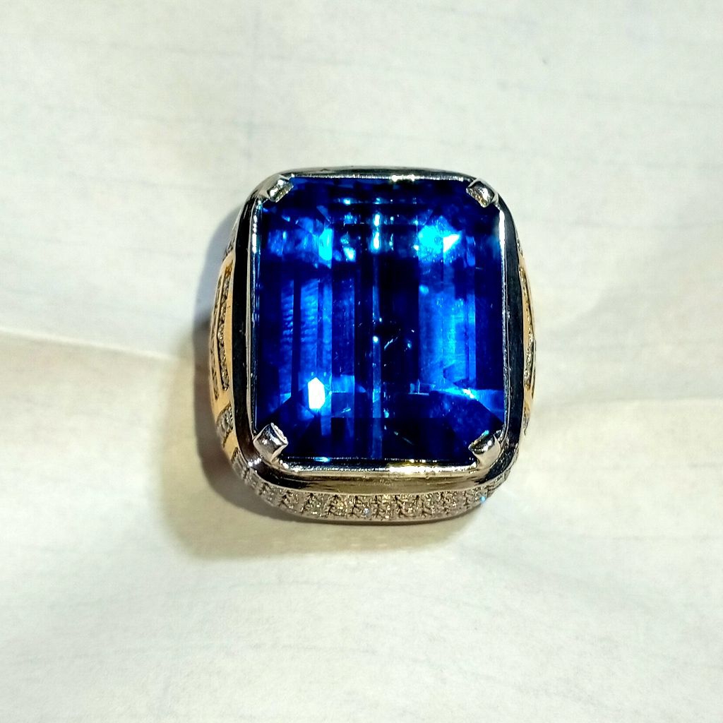 Batu Natural London Blue Topaz Size medium Ring Perak Handmade microsetting