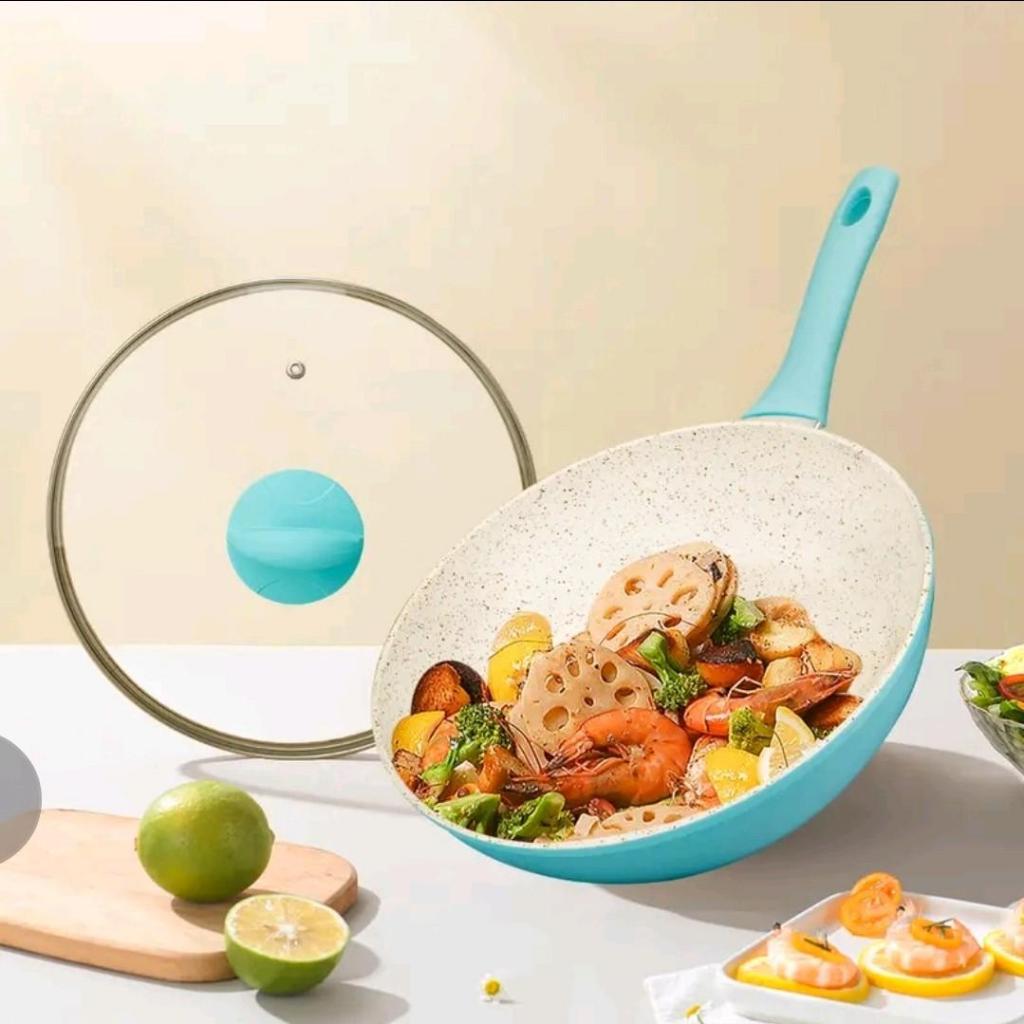 Wok pan 30 cm + tutup / stri wok SJK 30 wok pan ceramik Marbell coating