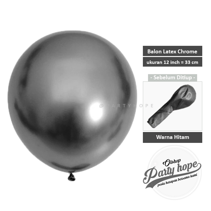 Balon Chrome Hitam / Balon Latex Chrome Dekorasi Warna Hitam Mengkilap / Balon Chrome 12 Inch