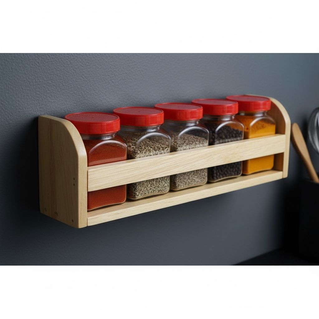 Rak Bumbu Dapur Kayu Jati Belanda Ukuran 33x8x12 cm | Rak Dinding Dilapisi Pelitur Mengkilap Kuat Aw