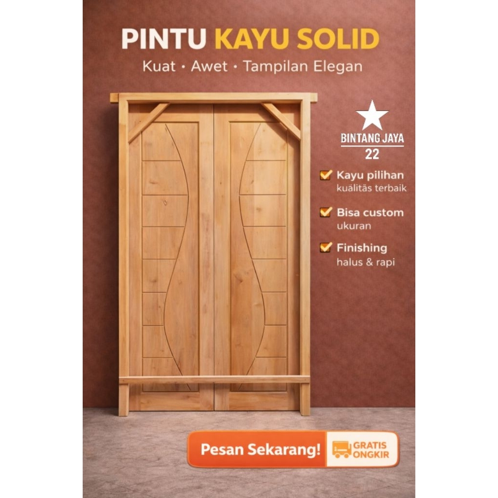 1 Set Pintu Utama Rumah Kayu Model Kupu Tarung Pintu Depan Rumah