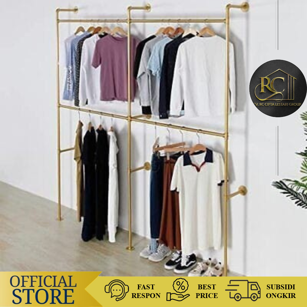 Rak Display Hanger Full Besi Rak Baju Dinding