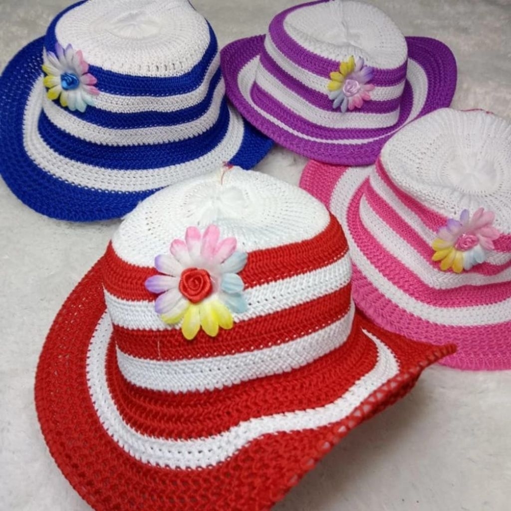 Topi anak cewek bucket rajut Fashion anak perempuan untuk usia 2 sampai 5 tahun atau topi pantai cam