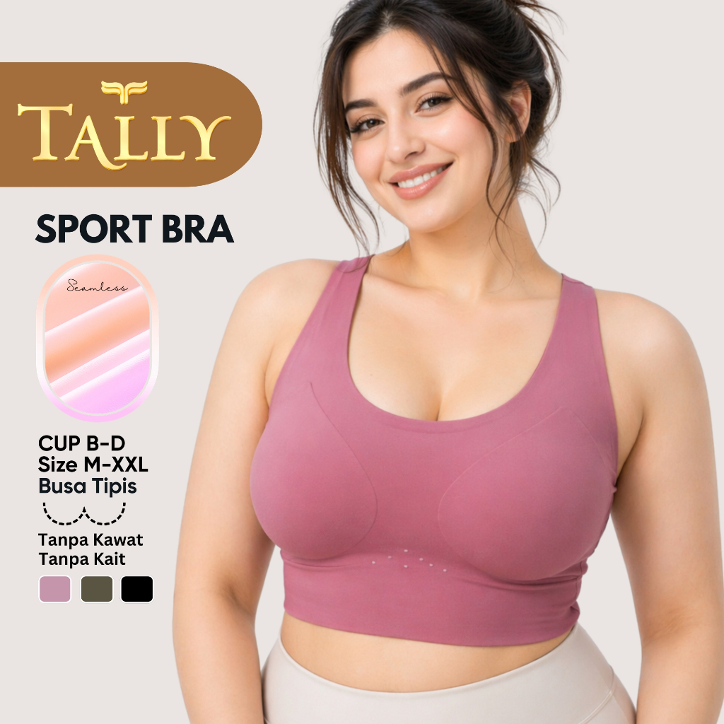 TALLY Kemben / Bralette / BH Sport Bra Busa Tipis Bahan Seamless CUP B - D Bralette Sporty Padel dan