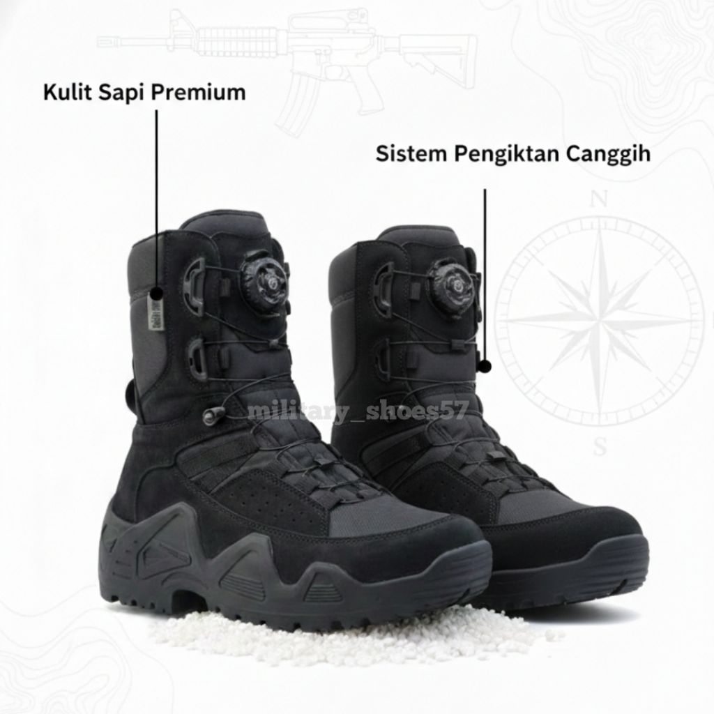 Sepatu PDL tali putar bahan kulit sapi asli model terbaru caanggo