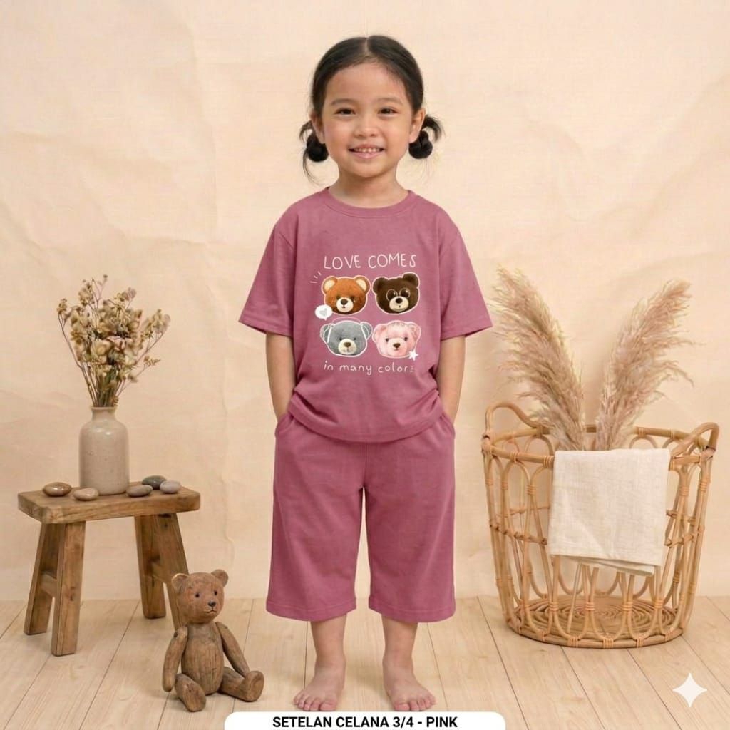 Stelan Baju Celana Kulot 3/4 Anak Perempuan Usia 4_12 tahun