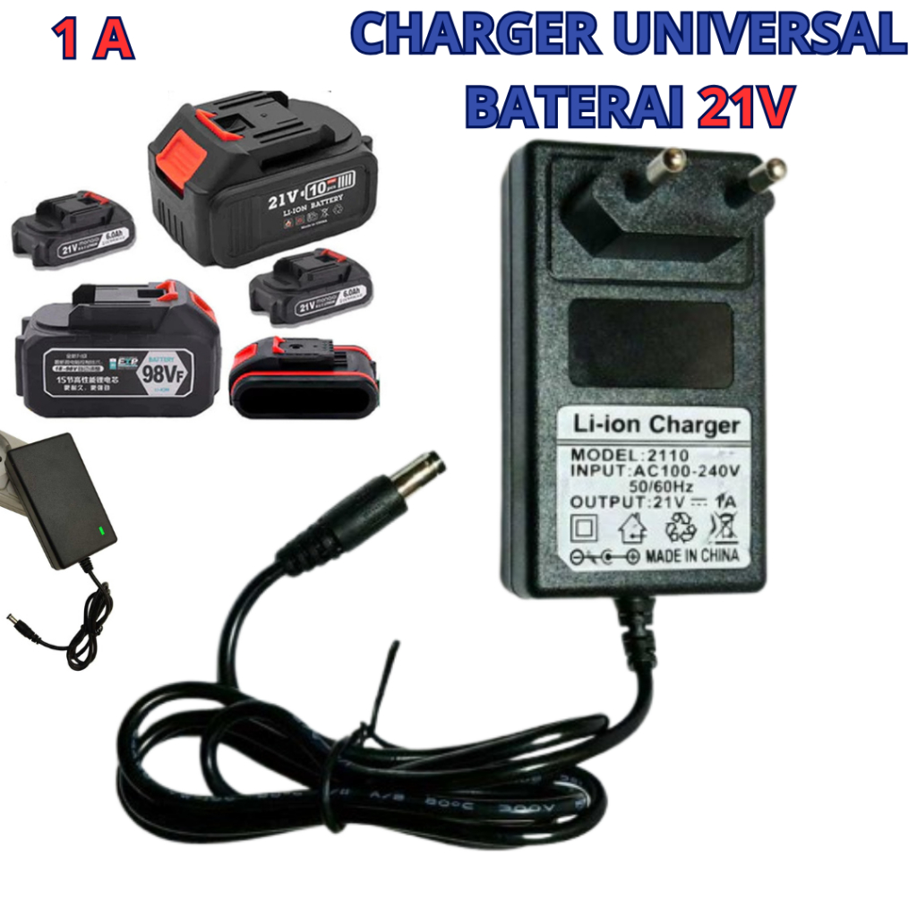 CEN Adaptor Power Supply DC 21V 1A for Cas Baterai Bor impact JLD Gergaji Listri Gerinda Semua jenis