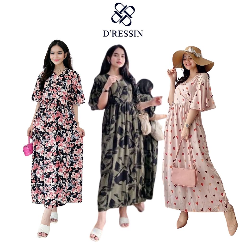 D'ressin - Baju Daster Dress Kimono Rayon Wanita Lengan Pendek Panjang Semata Kaki Premium