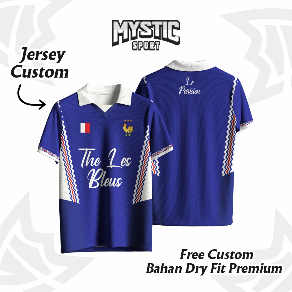 Jersey Futsal // Jersey Sepakbola // Jersey Retro // Jersey France Fantasy Custom Unisex