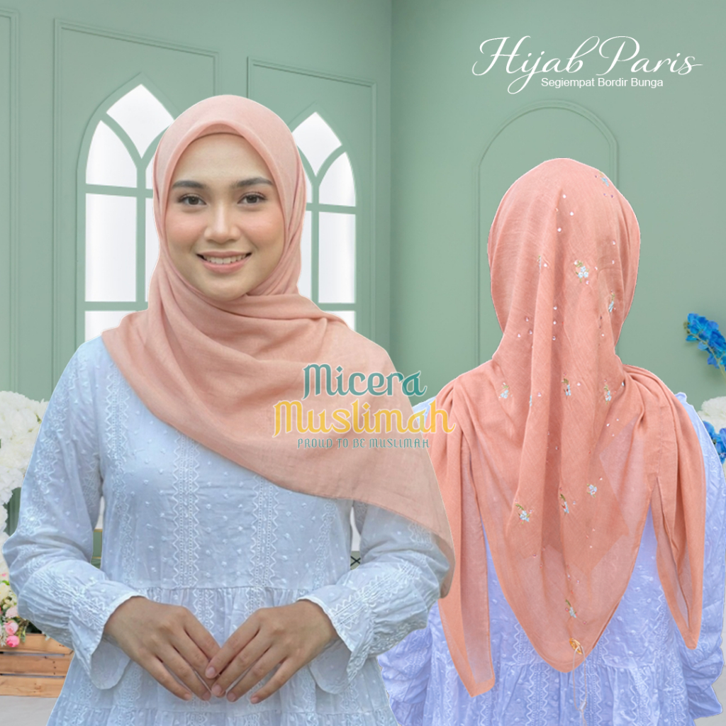 Kerudung Segi Empat Paris Payet Bordir Bunga – Micera Hijab Premium