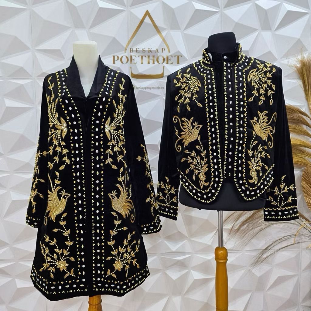 BESKAP BLUDRU Sepasang Kebaya dan Beskap Bludru Pengantin Adat Jawa Hitam Payet Solo Putri Hewes ada