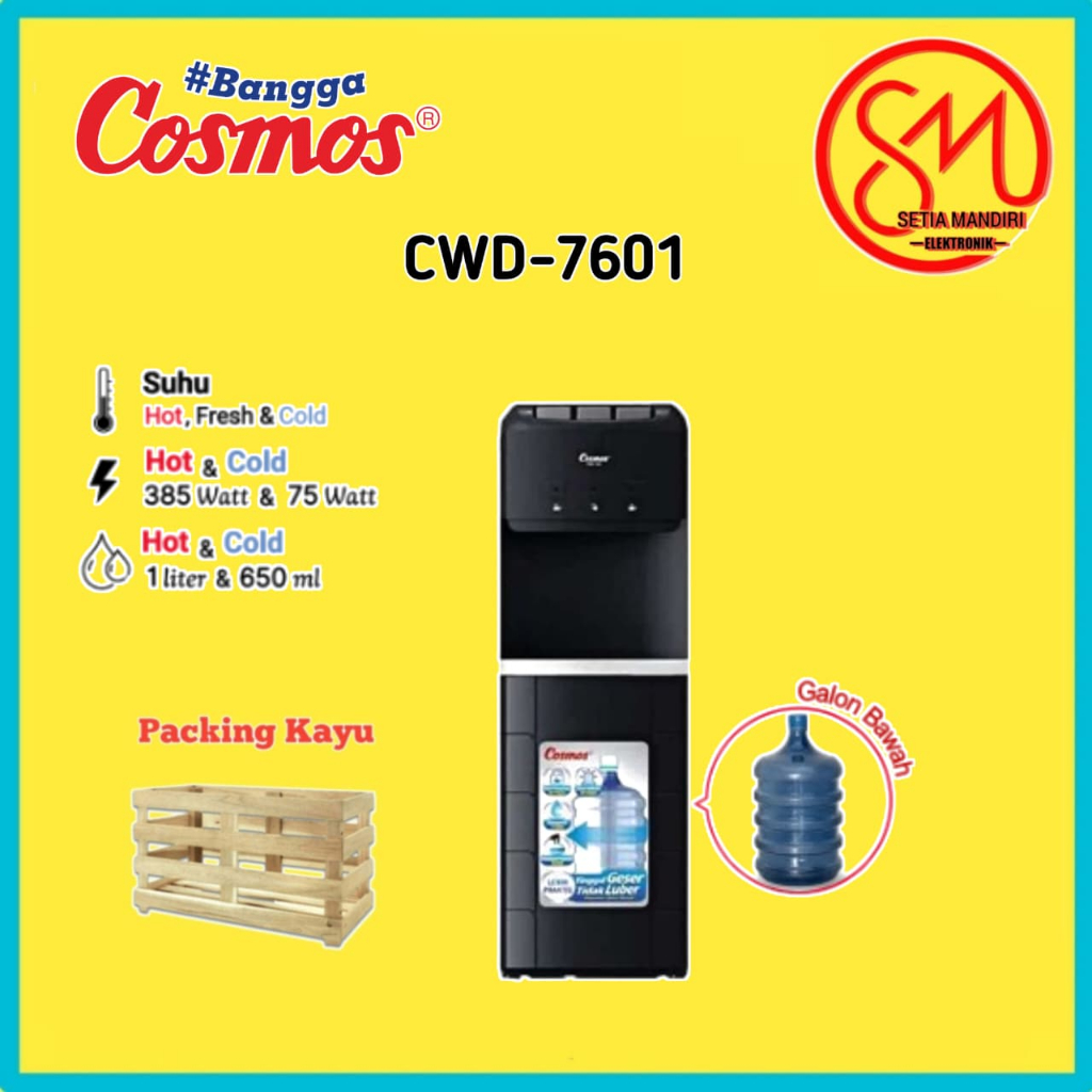Cosmos Dispenser 3 Kran Hot Cool CWD-7601 CWD7601 Galon Bawah 3 Kran Hemat Listrik