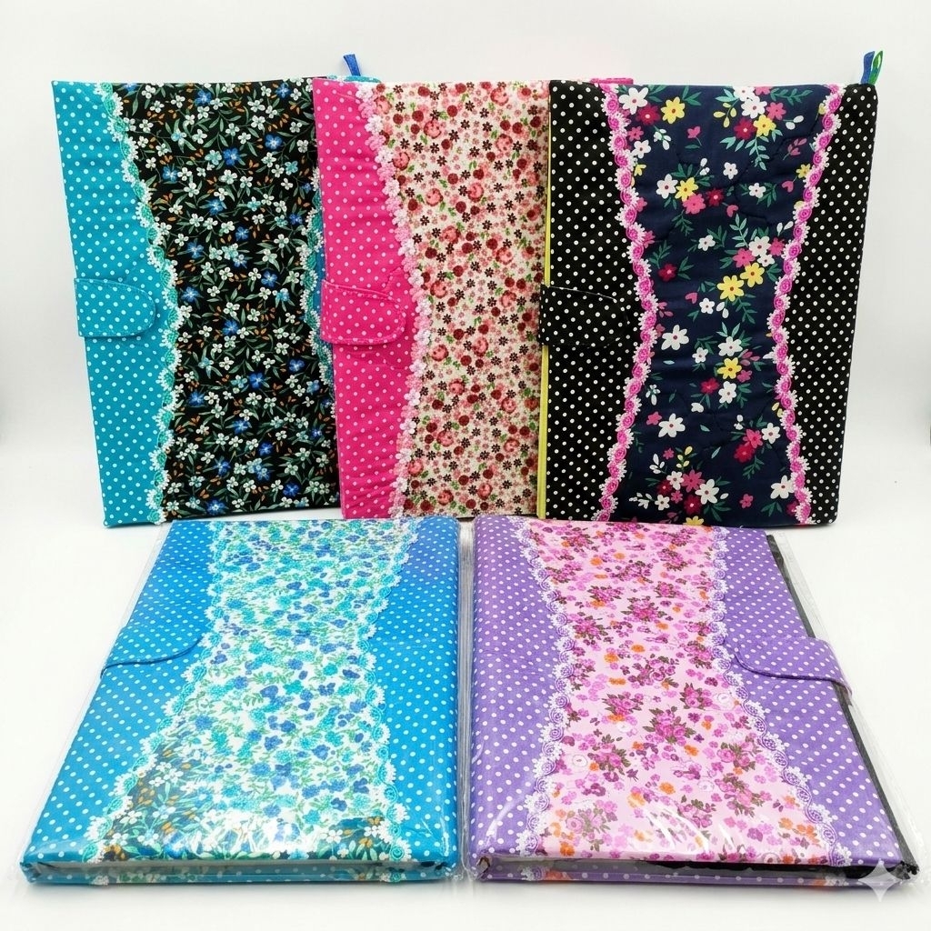 Cover Al Quran Besar A4 /30x21 cm Sampul Mushaf Agenda Kancing Bisa dicuci Cantik Motif Bunga Pink H