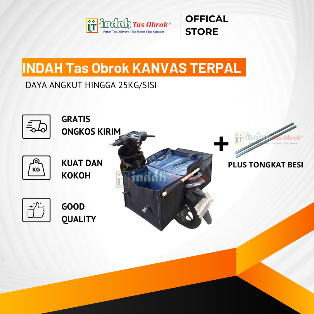 INDAH Tas Obrok - [PAKET HEMAT] TAS KANVAS ANTI AIR + TONGKAT BESI