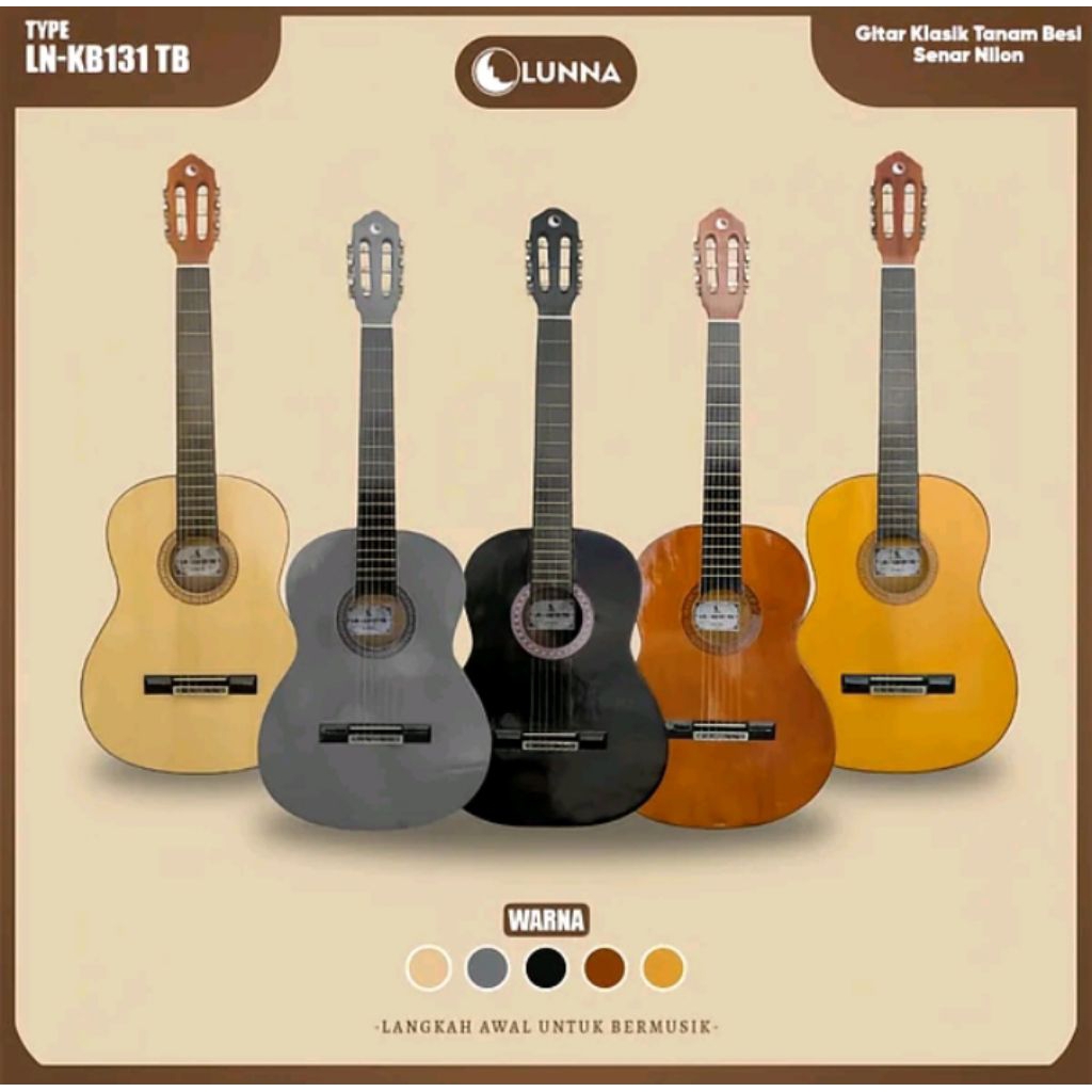 LUNNA Gitar Klasik LN - KB131 Tanam Besi Senar Nilon Model Bulat