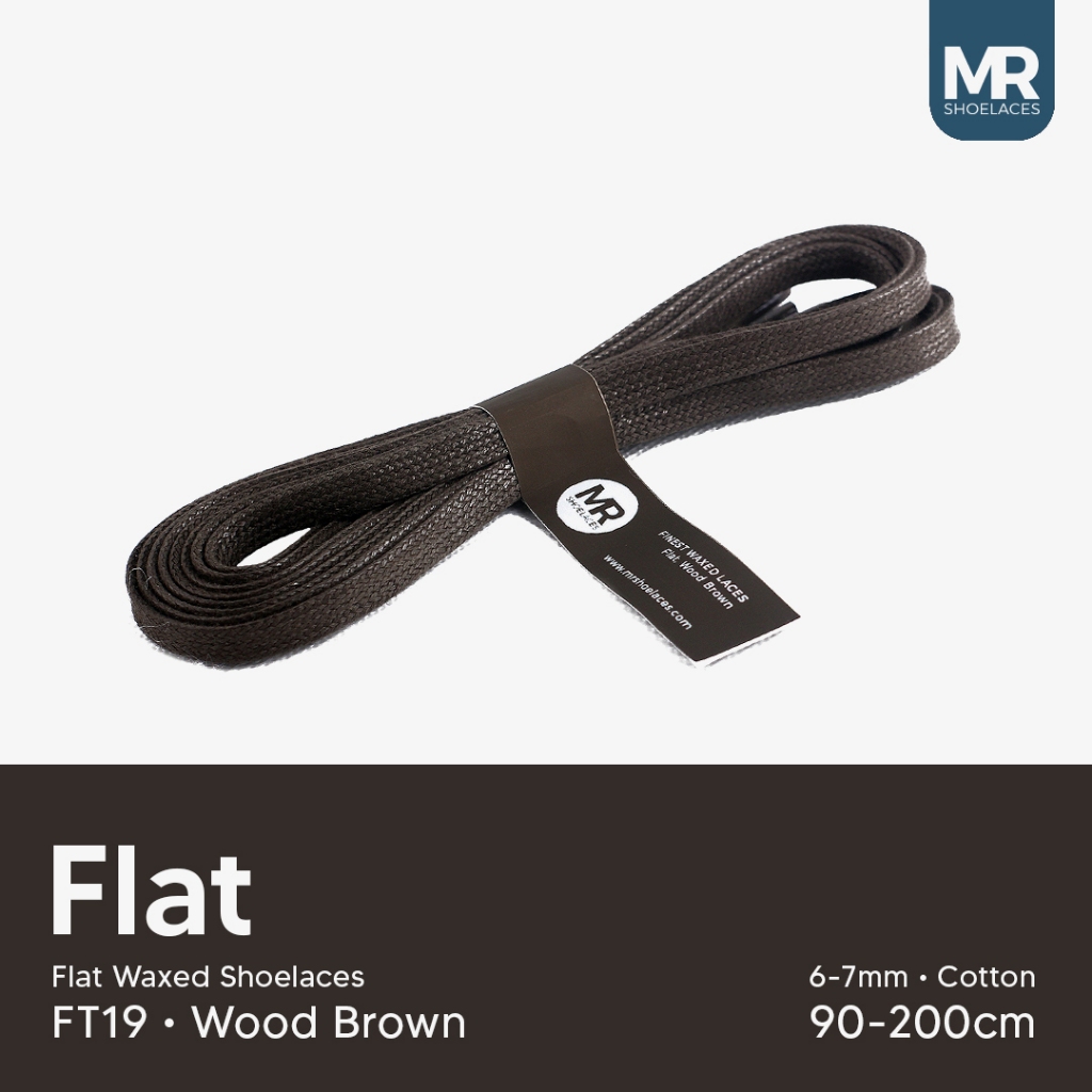 MR Shoelaces FT19 Wood Brown (Coklat Kayu) - Tali Sepatu Lilin Gepeng (Flat) 6-7mm 80cm 90cm 100cm 1