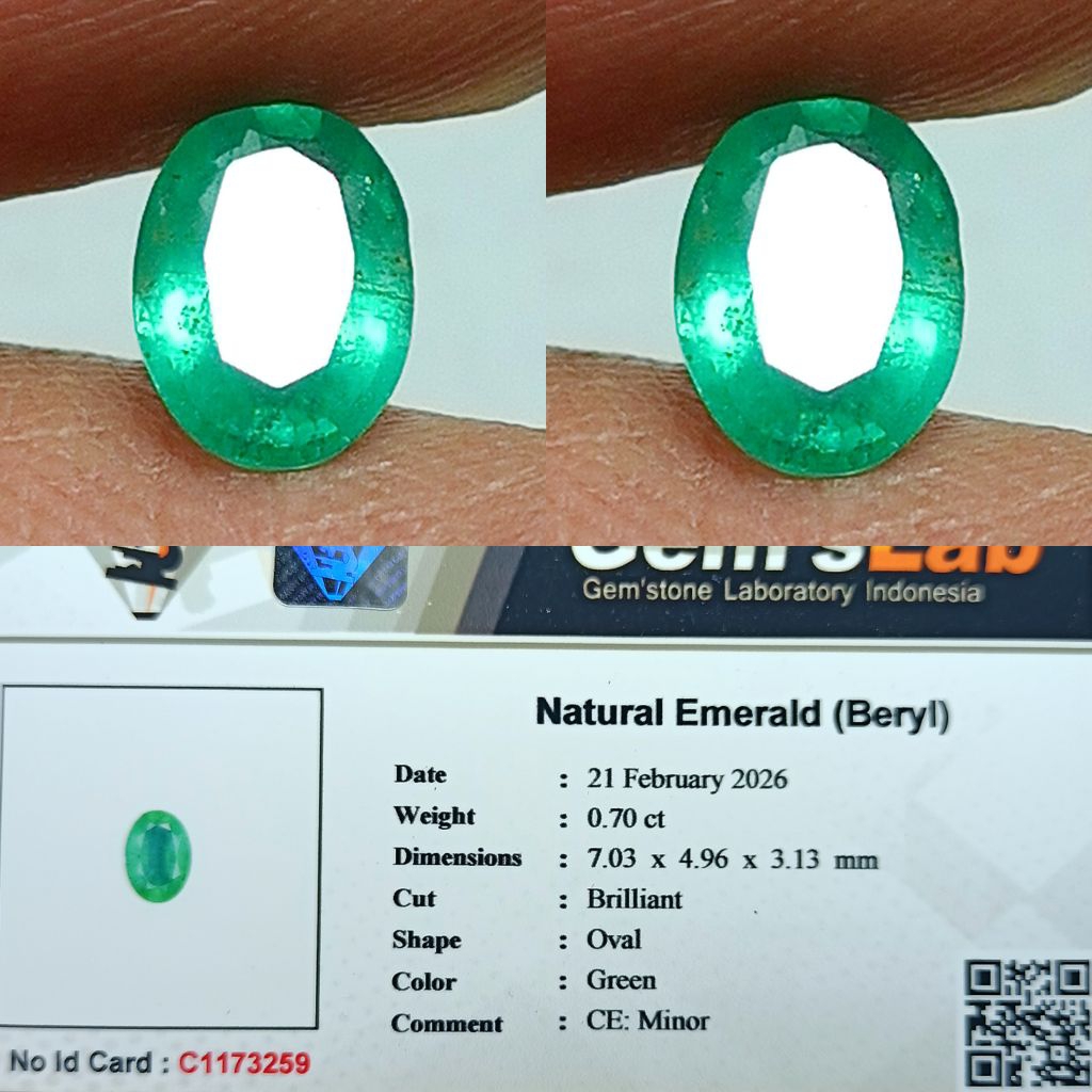 NATURAL EMERALD BERYL CE MINOR GREEN COLOR GLI LAB MEMO ID