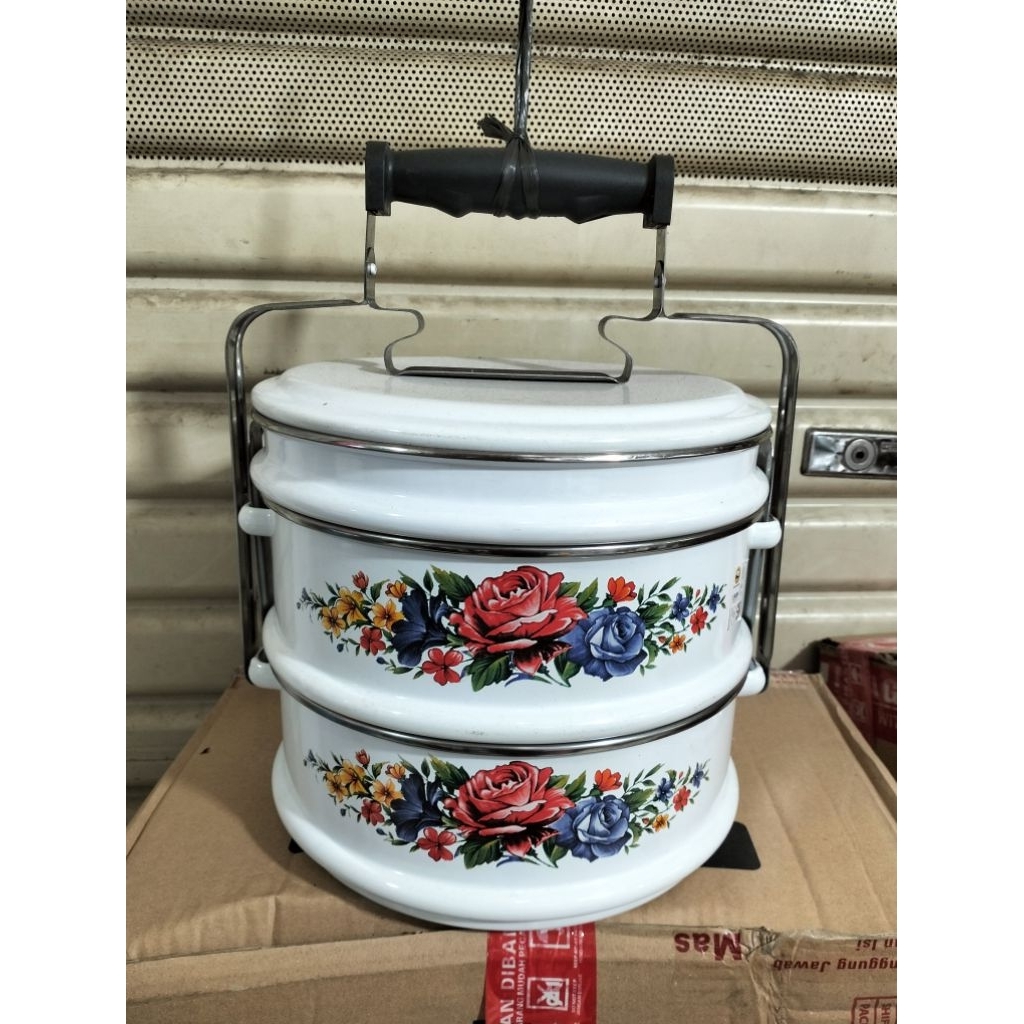 Rantang Enamel / Rantang jadul Jumbo UK 24cm Susun 2,5 Maspion ORI
