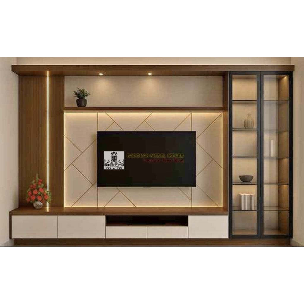 backdrop tv jati mewah minimalis 3,5meter