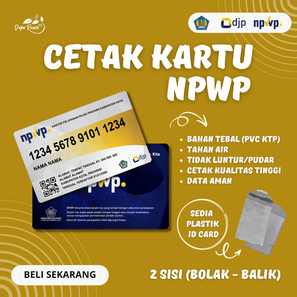 Cetak Kartu NPWP PVC ID Card  – Kualitas ATM Tebal Anti Luntur
