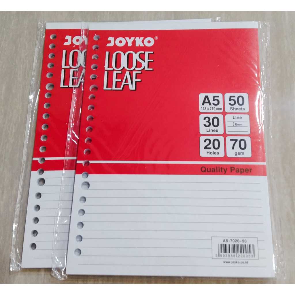 Kertas Binder Joyko Loose Leaf Garis Ukuran A5 Warna Putih 50 Lembar