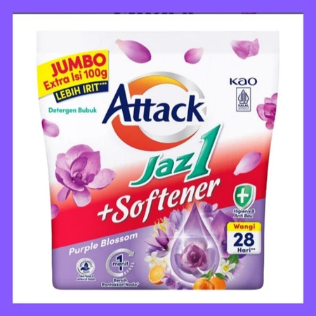 Attack Jaz1 Plus Softener Detergen Bubuk Pelembut Pakaian Purpule Blossom Kemasan Jumbo1.4kg+100g