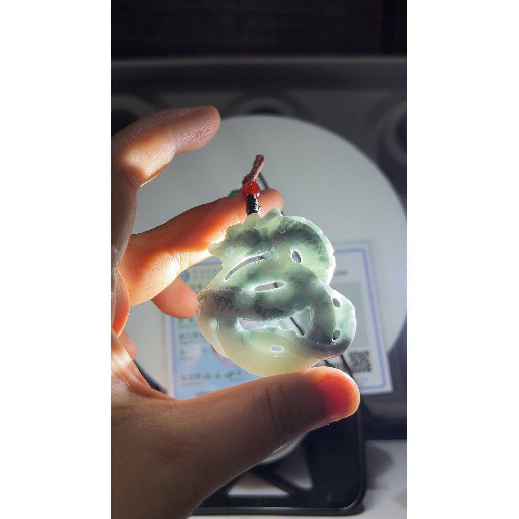Liontin Dragon Circle Wuji Burma Jade Type A Bersertifikat 100% Giok Asli