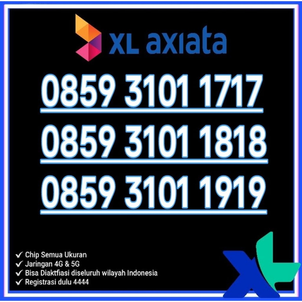 Nomor Cantik XL Axaiata 4G Lte O859 3101 1717 1818 1919 ab