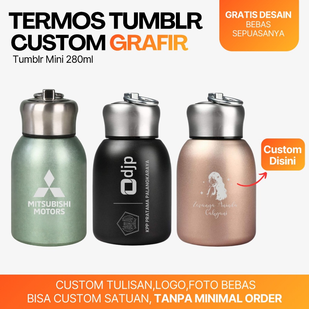 TERMOS TUMBLER MINI 280 ML CUSTOM NAMA (PO 1-2 HARI ) TERMOS PRINT GRAFIR TERMOS MINI CUP STAINLESS 