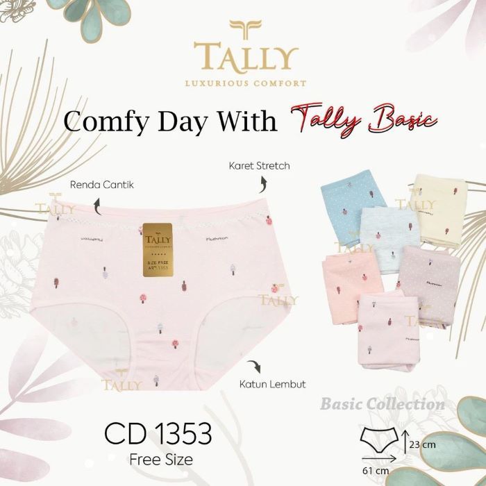 (3 Pcs) Tally Celana Dalam Remaja ABG CD Wanita Katun Motif Tally 1353 Freesize
