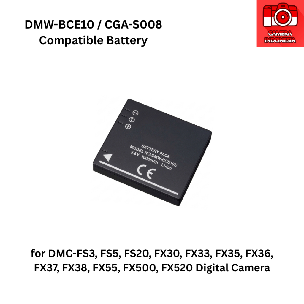 Baterai DMW-BCE10 CGA-S008 Compatible Kamera DMC-FS3 FS5 FS20 FX30 FX33 FX35 FX36 FX37 FX38 FX55 FX5