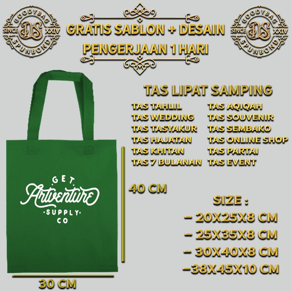 30x40x8cm / tas sablon / tas custom / tas spunbond / tas press / tas totebag / tas godiebag / tas di