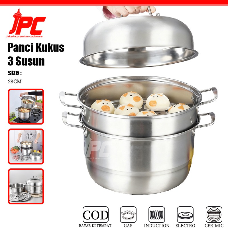 JPC Panci Steamer 3 Tingkat Kukusan Stainless Steel Panci Multifungsi  Perlalatan / Panci Kukus Siom