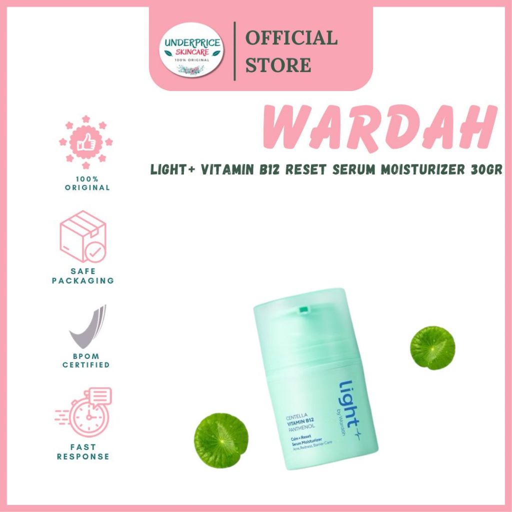 Light+ by Wardah Vitamin B12 Calm + Reset Serum Moisturizer 30 g - Pelembap Wajah untuk Kulit Bermin